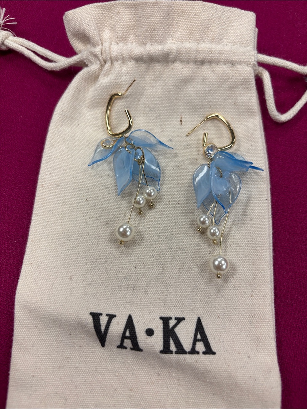 VAKA Blue Leaf Pearl Drop Earrings
